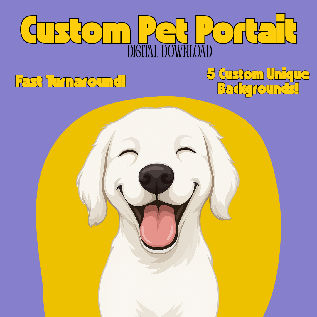 5-Pack Custom Illustrated Digital Pet Portraits - Digital Download
