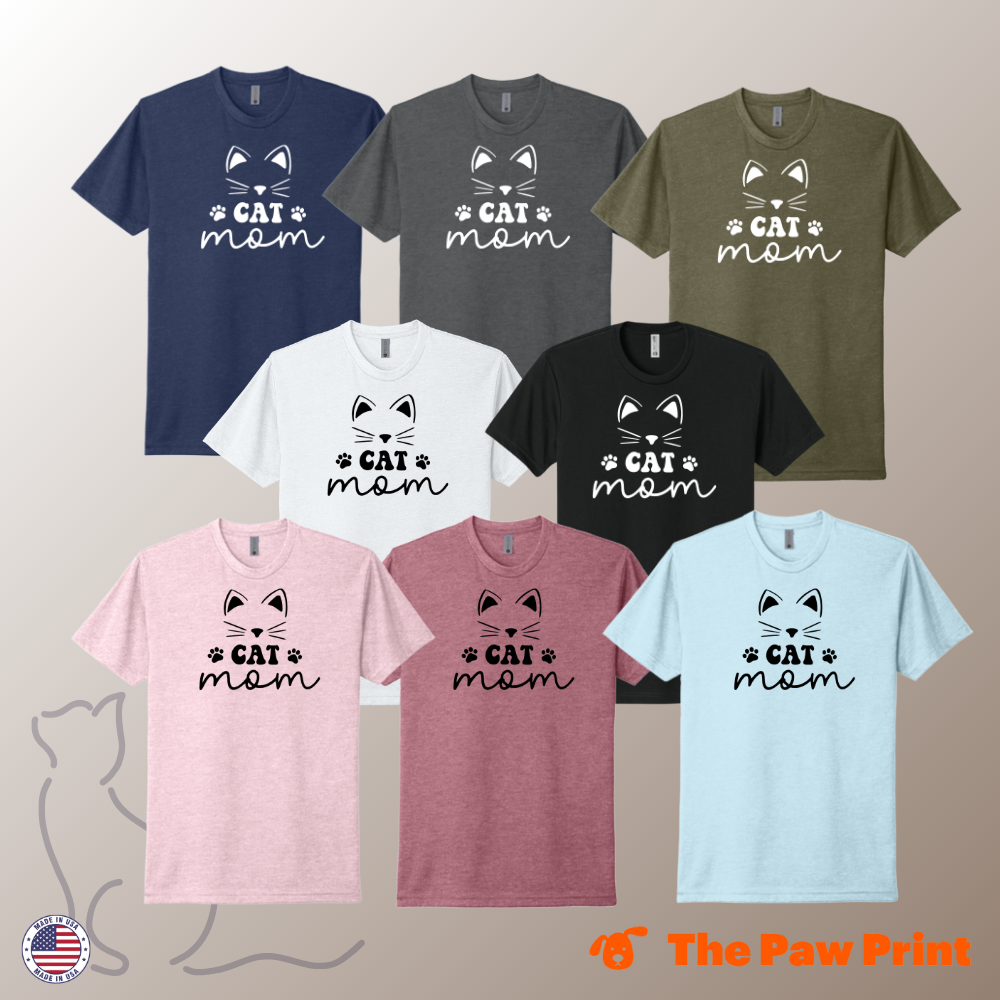Cat Mom T Shirt with Cute Face and Paw Prints