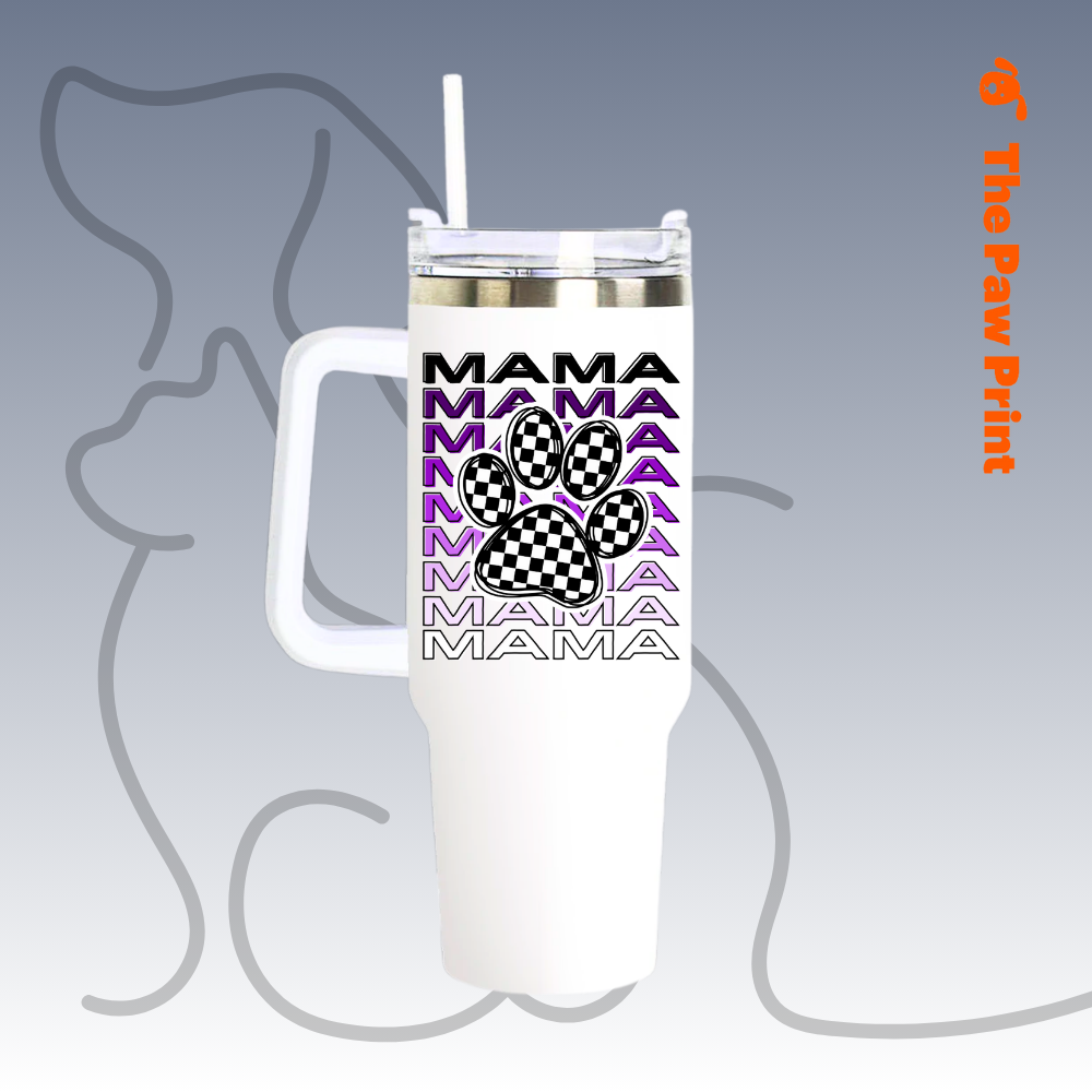 Paw Mama Retro Checkerboard Paw Print Tumbler (40oz)