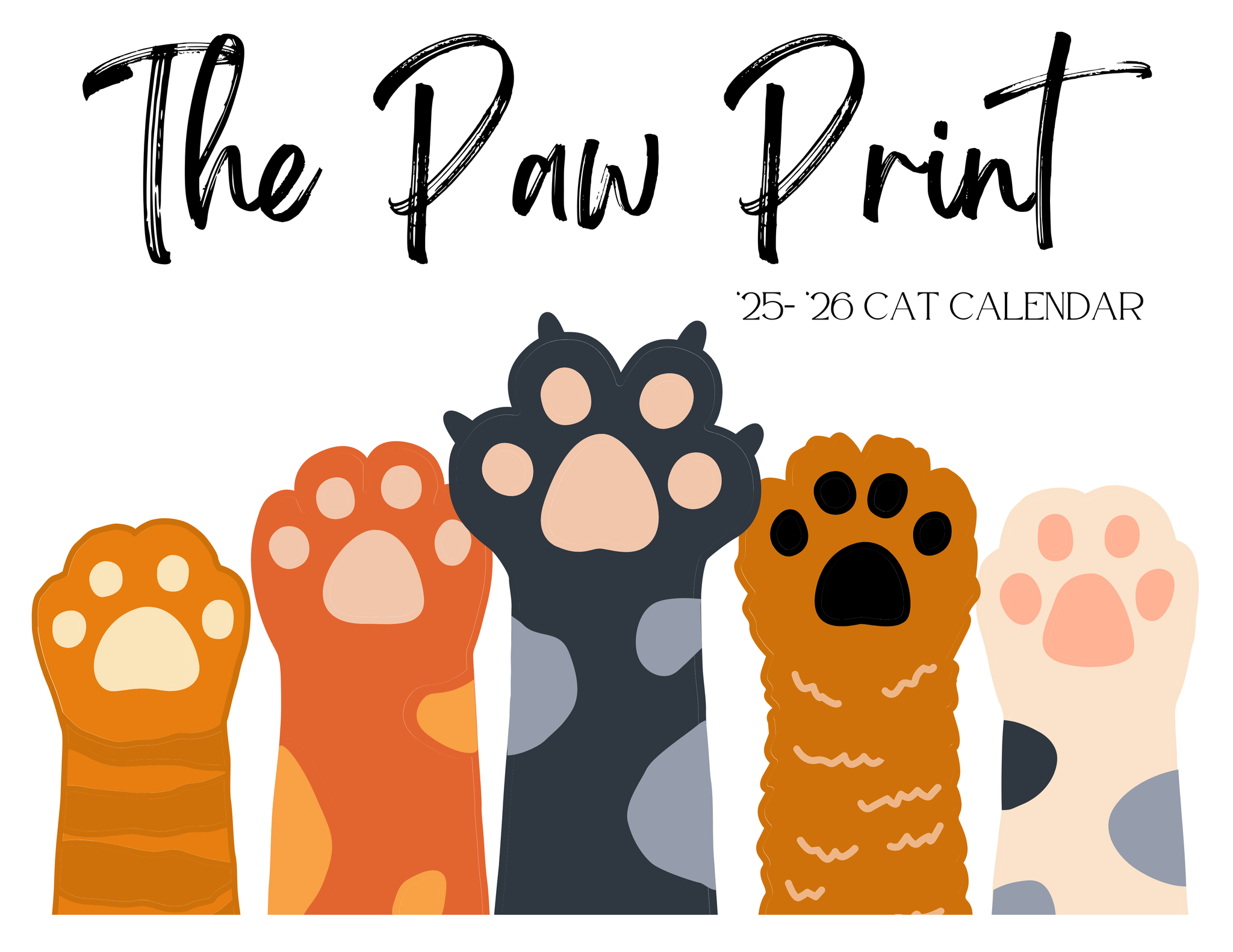 🐾 October 2025 - September 2026 Paw Print Cat Calendar 🗓️