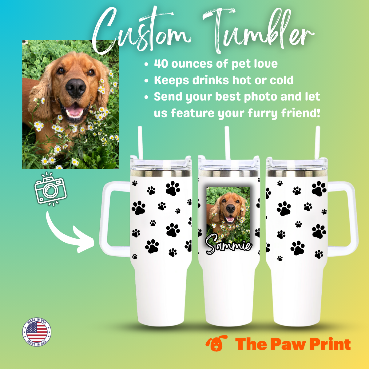 Custom Personalized Travel Mug with Handle and Straw (40oz)