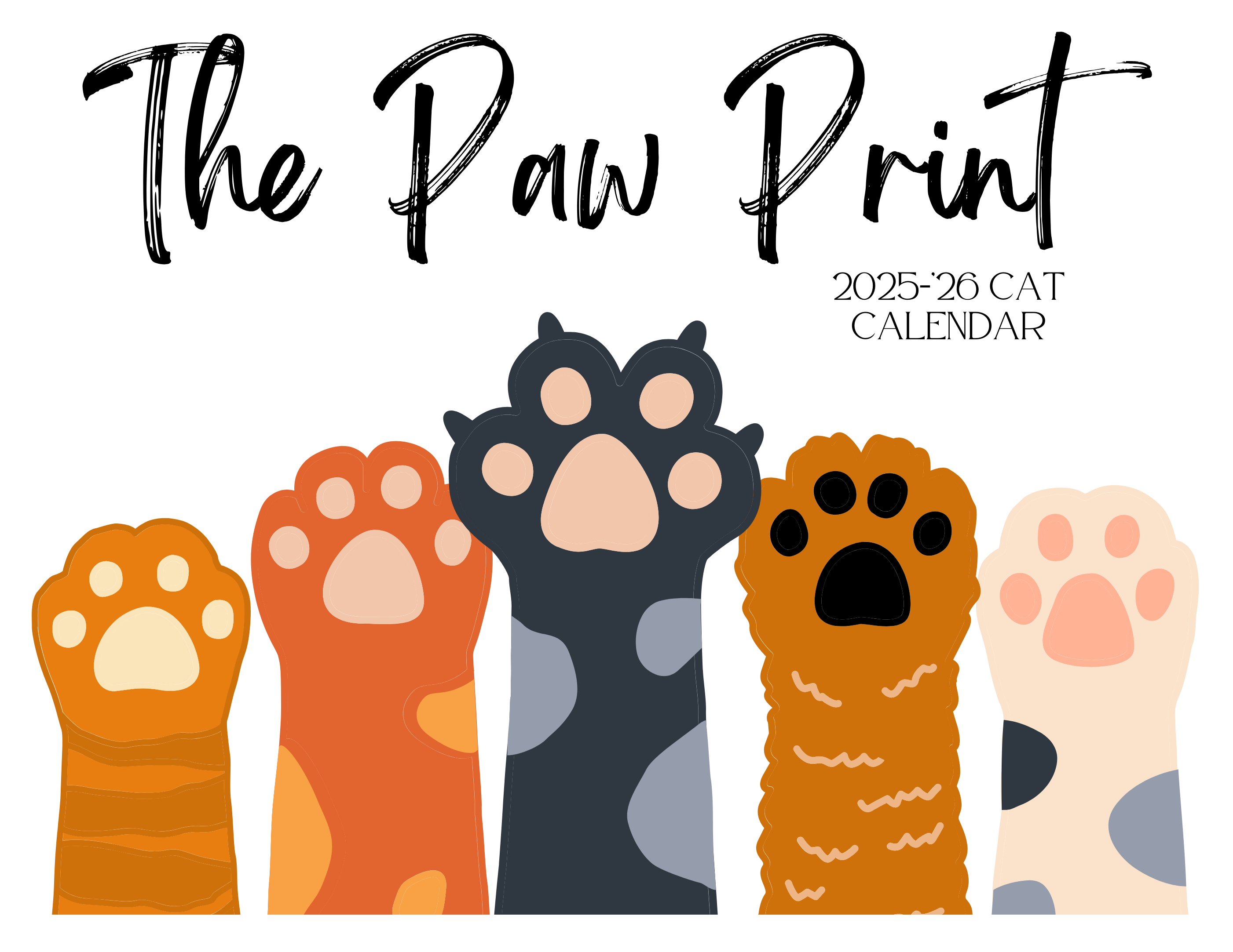 April 2025 - March 2026 Paw Print Cat Calendar