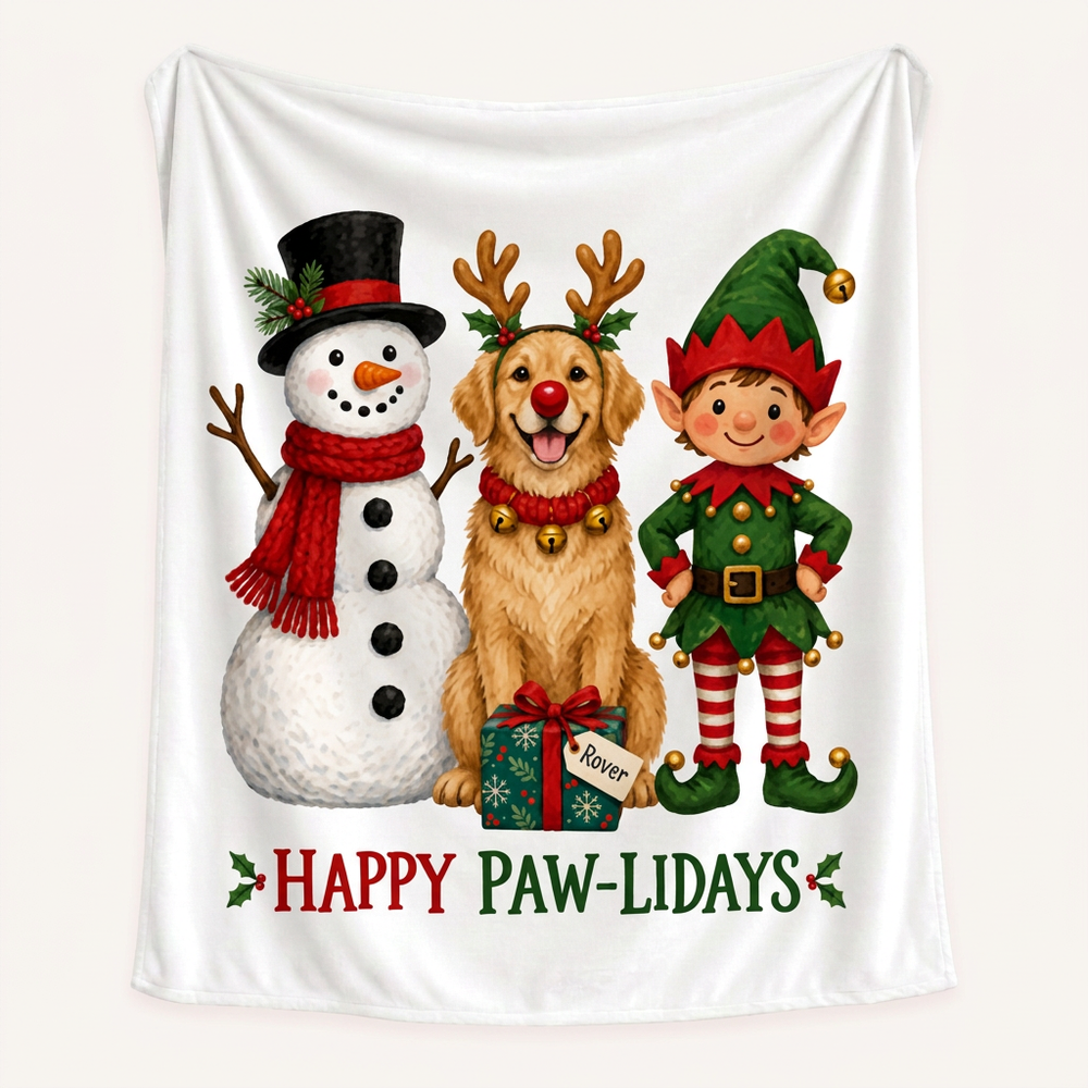 Happy Paw-lidays Plush Blanket