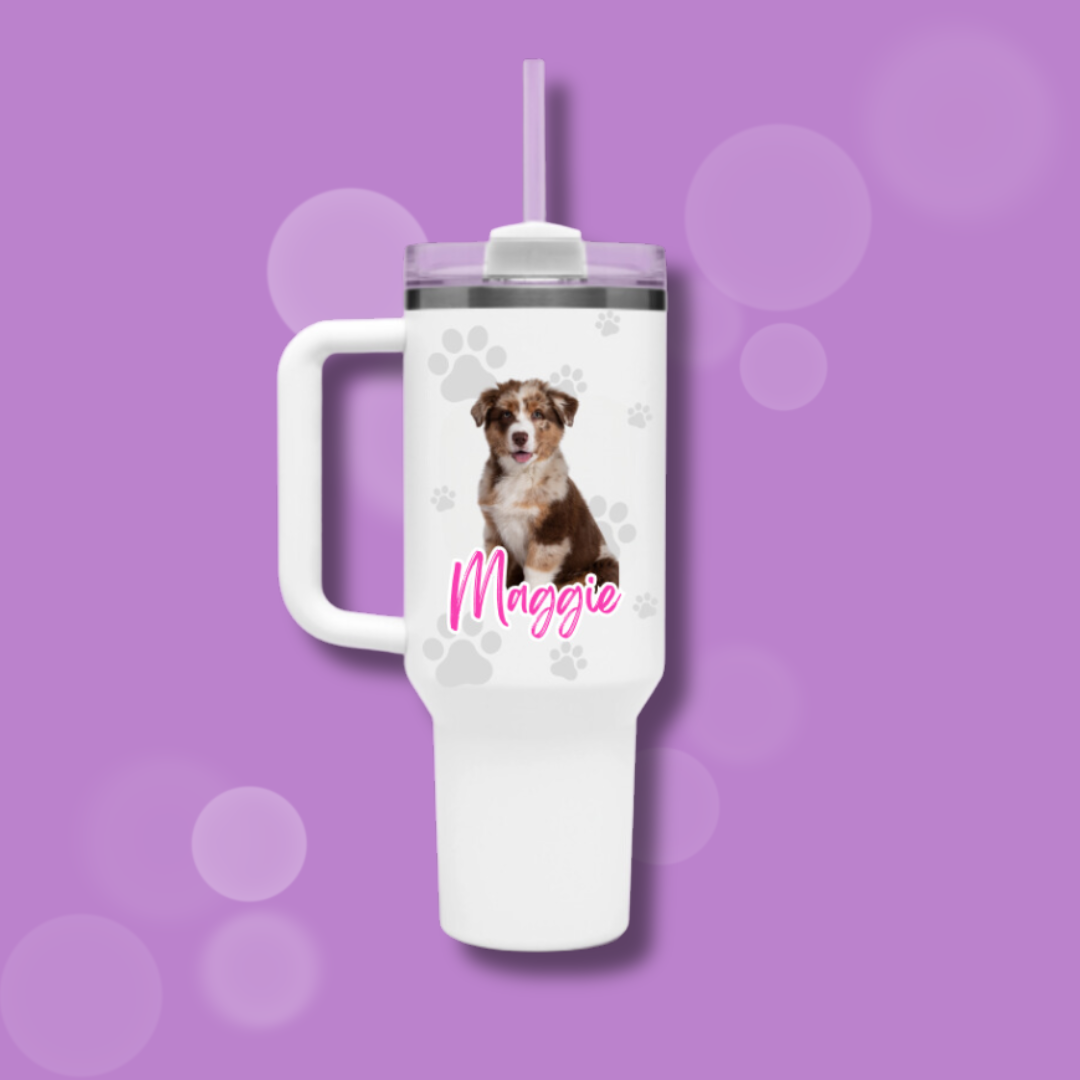 Custom Personalized Travel Mug with Handle and Straw (40oz)