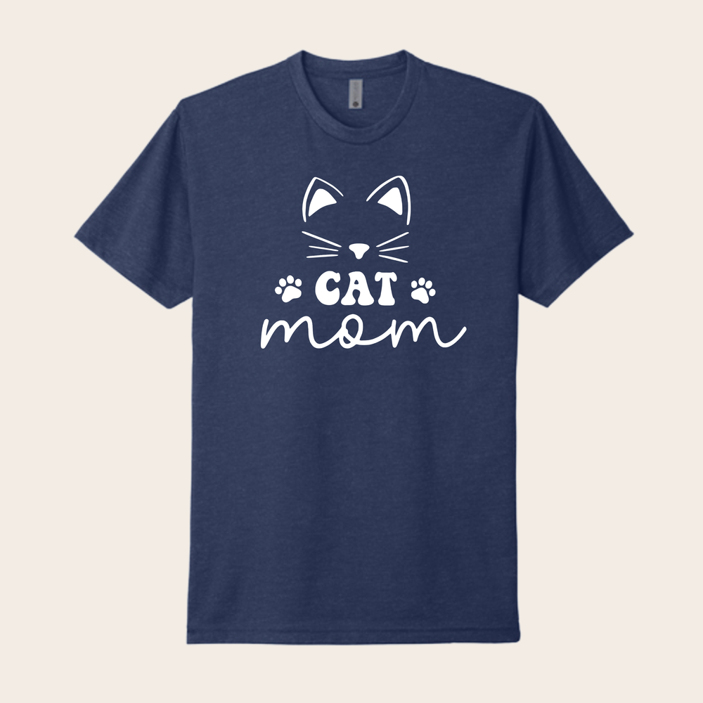 Cat Mom T Shirt with Cute Face and Paw Prints