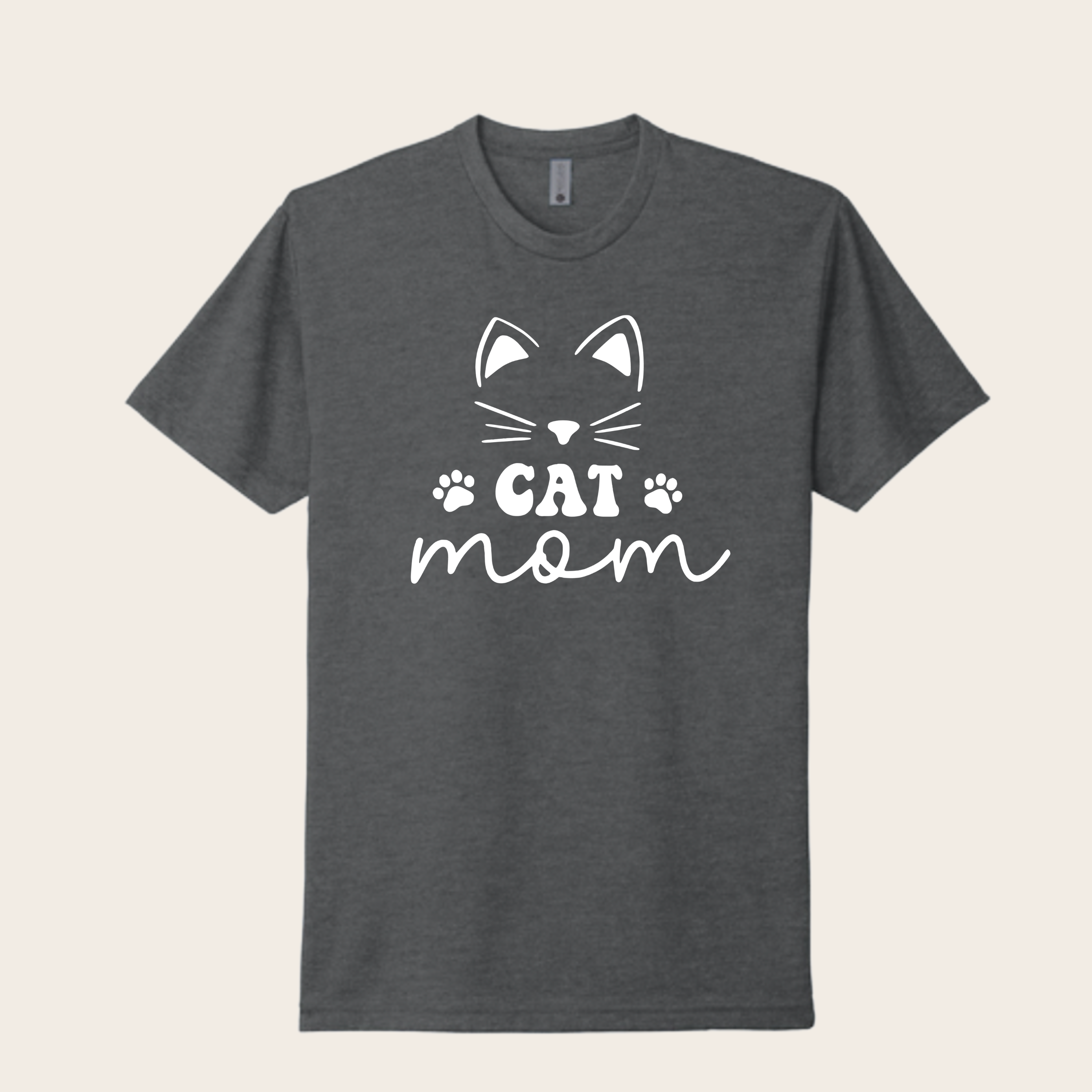 Cat Mom T Shirt with Cute Face and Paw Prints