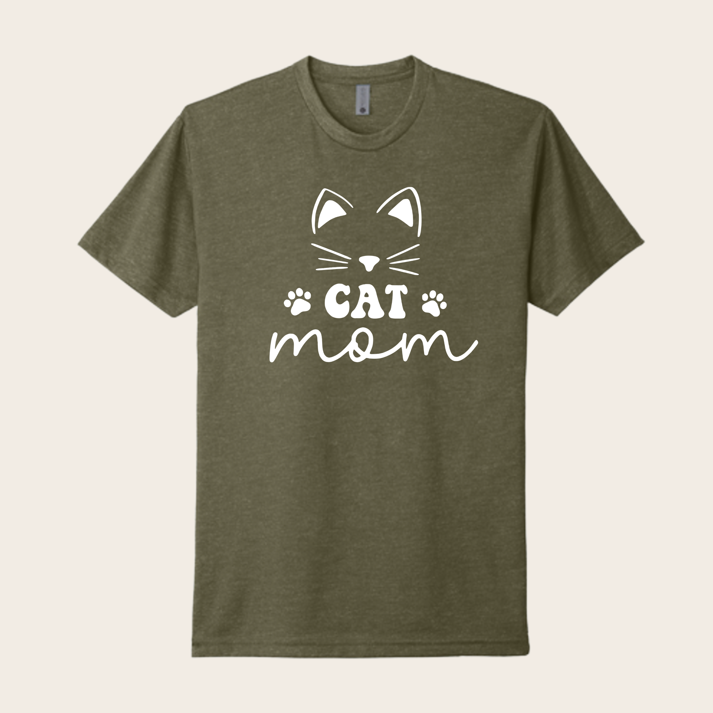 Cat Mom T Shirt with Cute Face and Paw Prints