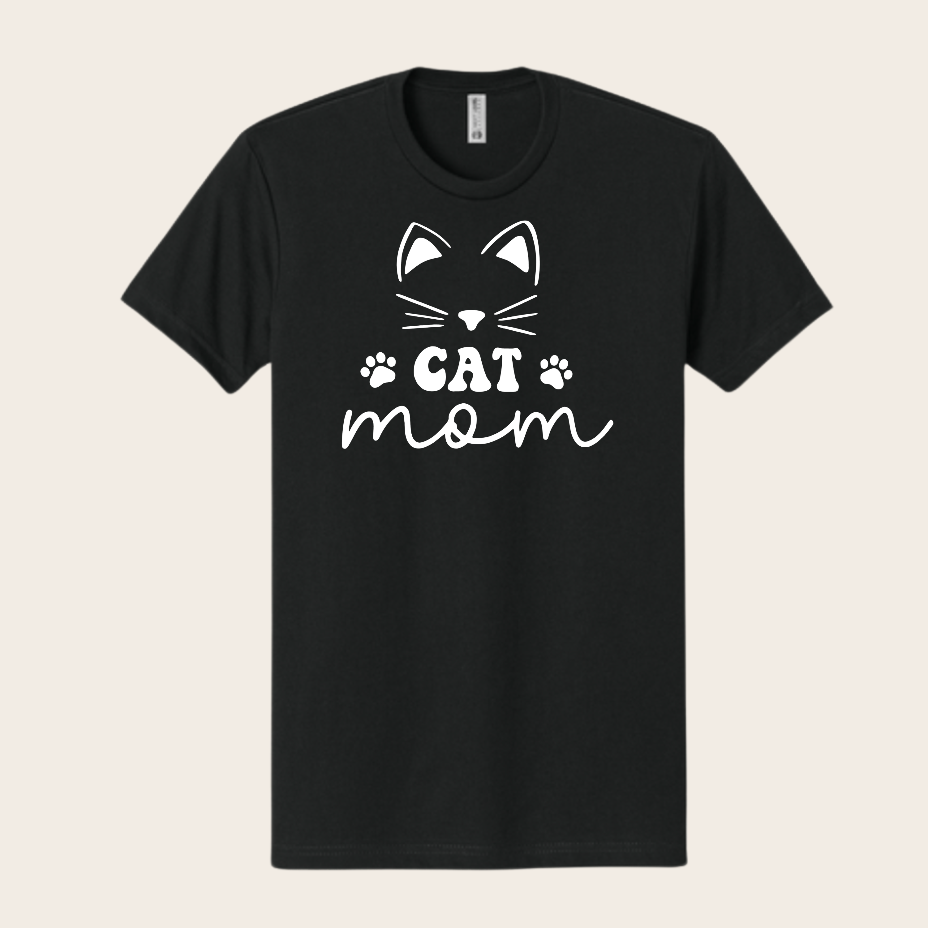 Cat Mom T Shirt with Cute Face and Paw Prints