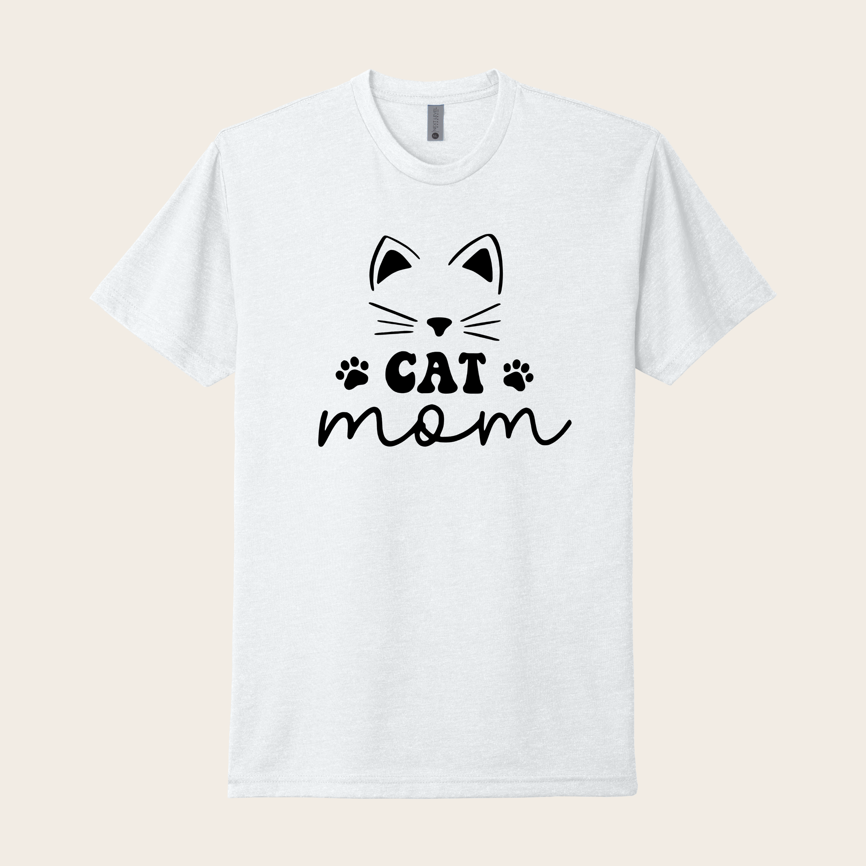 Cat Mom T Shirt with Cute Face and Paw Prints