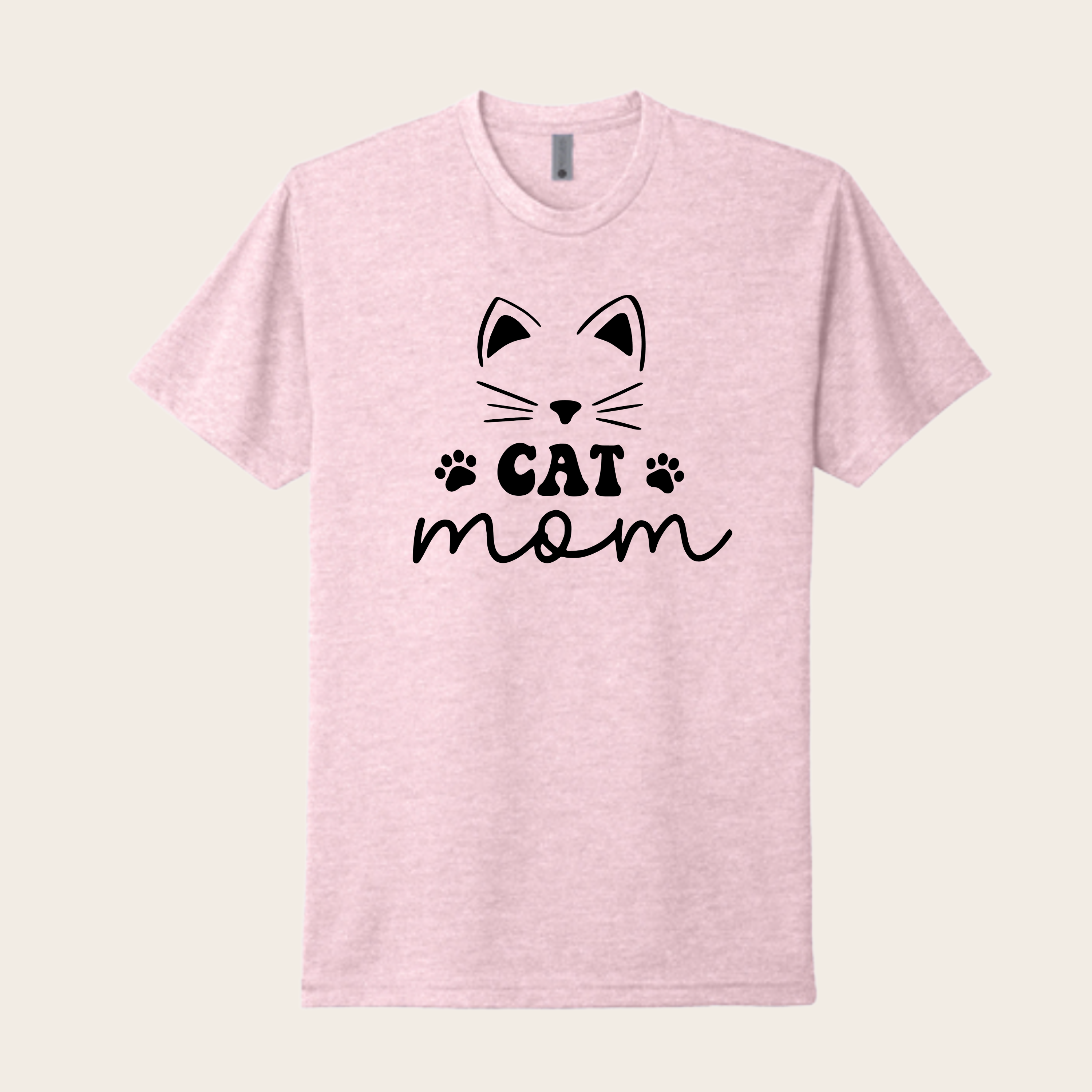 Cat Mom T Shirt with Cute Face and Paw Prints