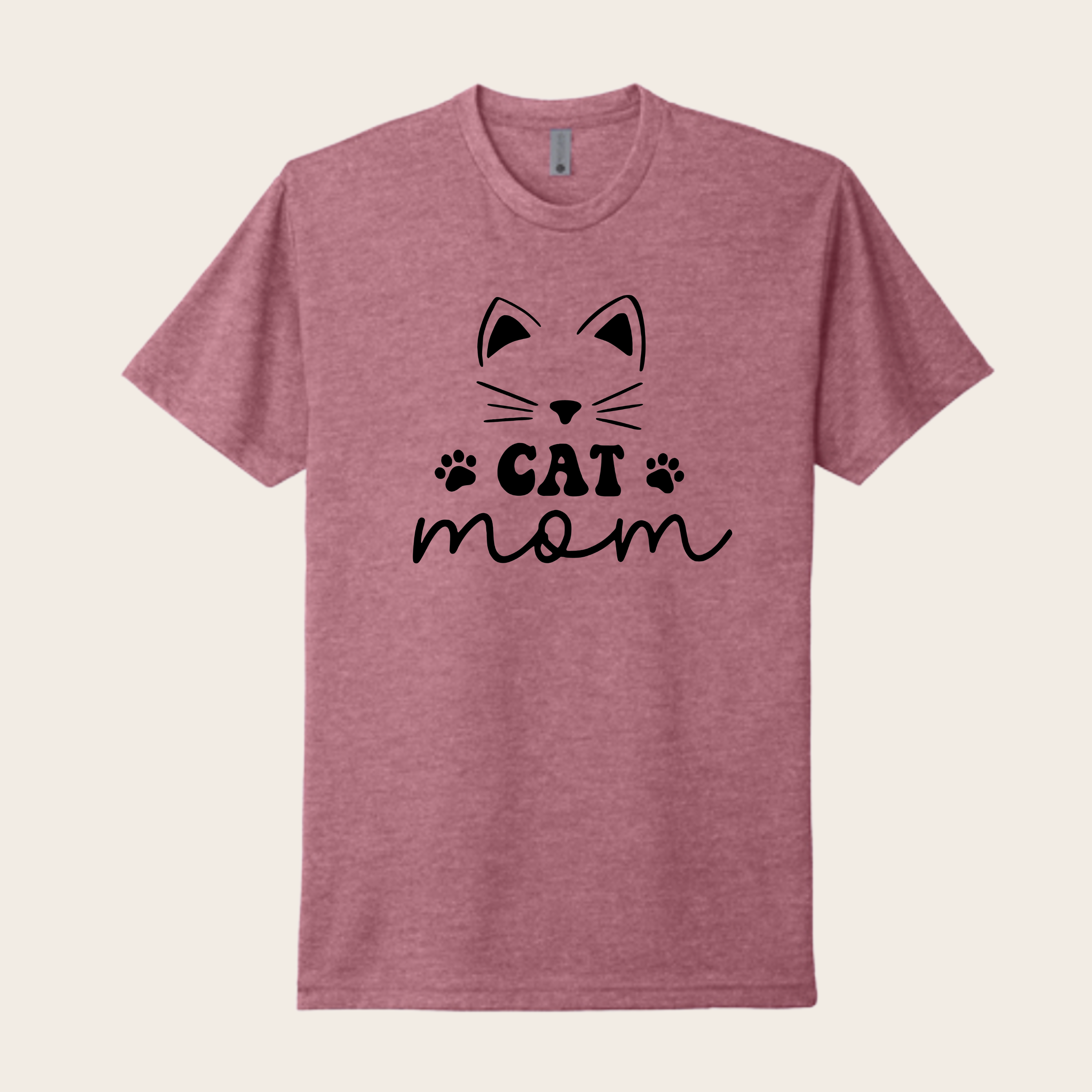 Cat Mom T Shirt with Cute Face and Paw Prints