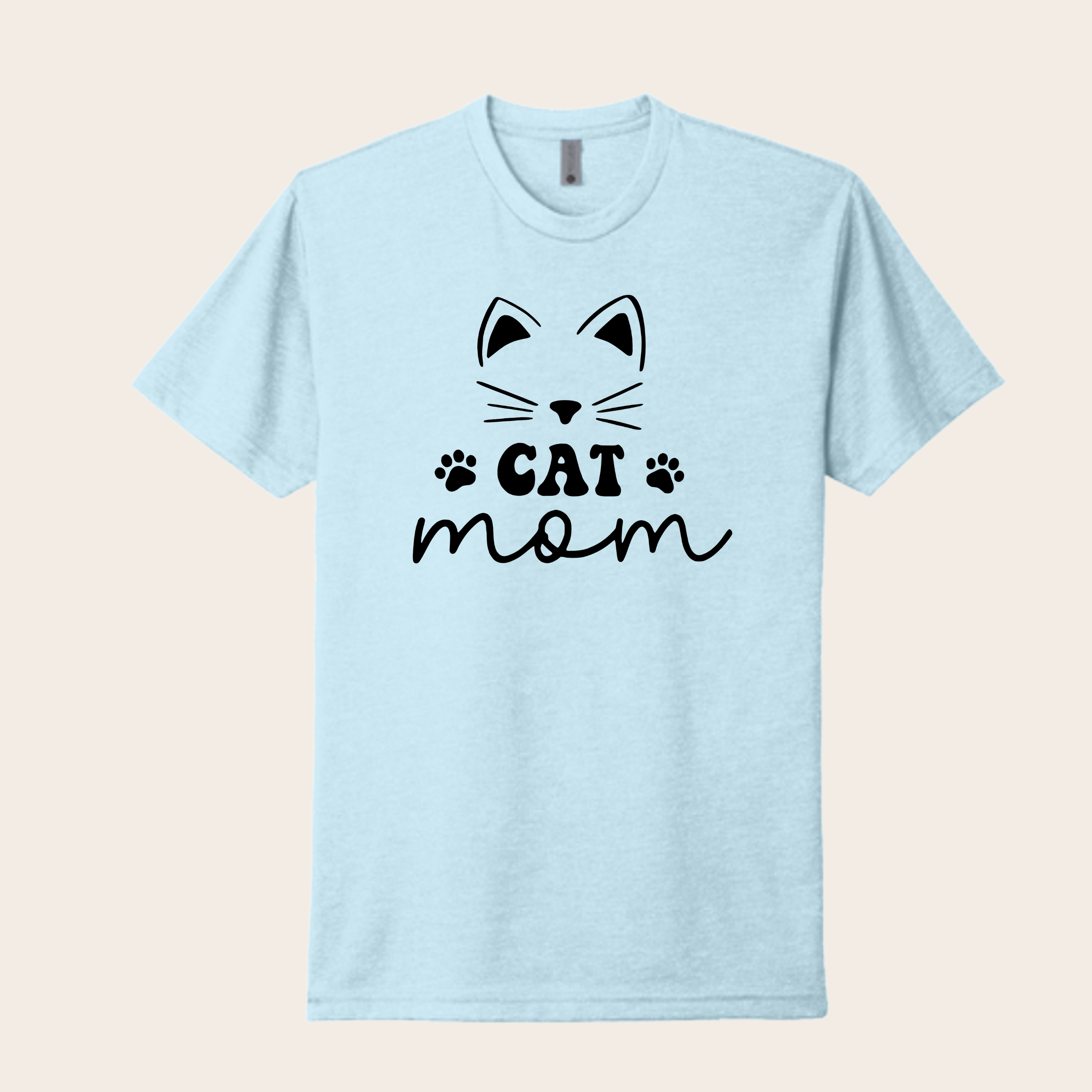 Cat Mom T Shirt with Cute Face and Paw Prints