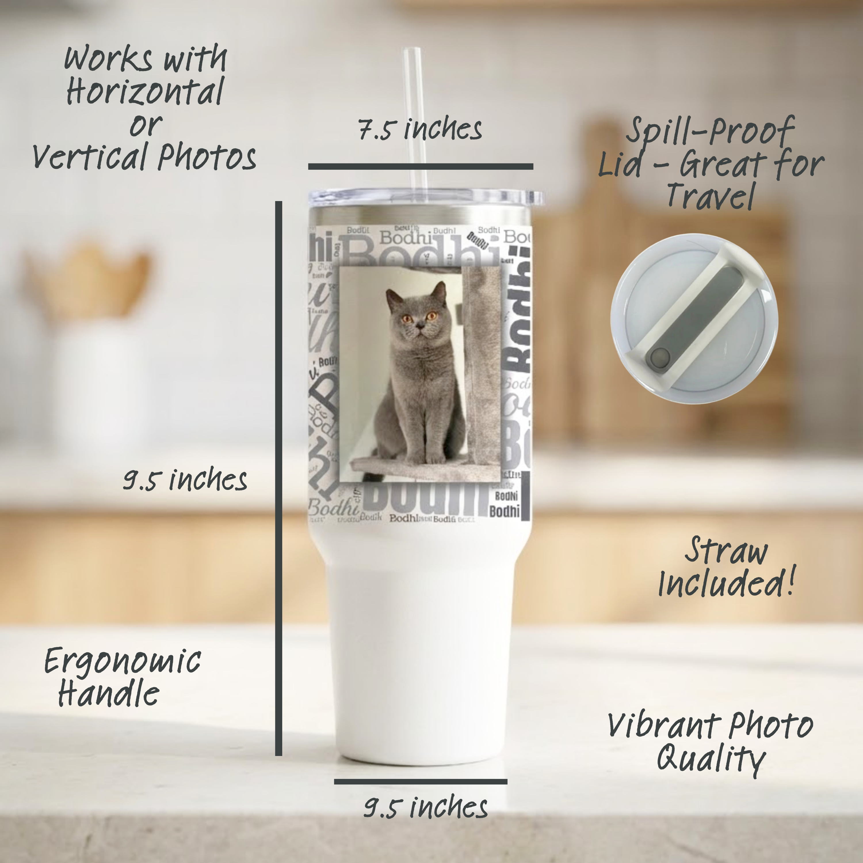 Custom Personalized Travel Mug with Handle and Straw (40oz)