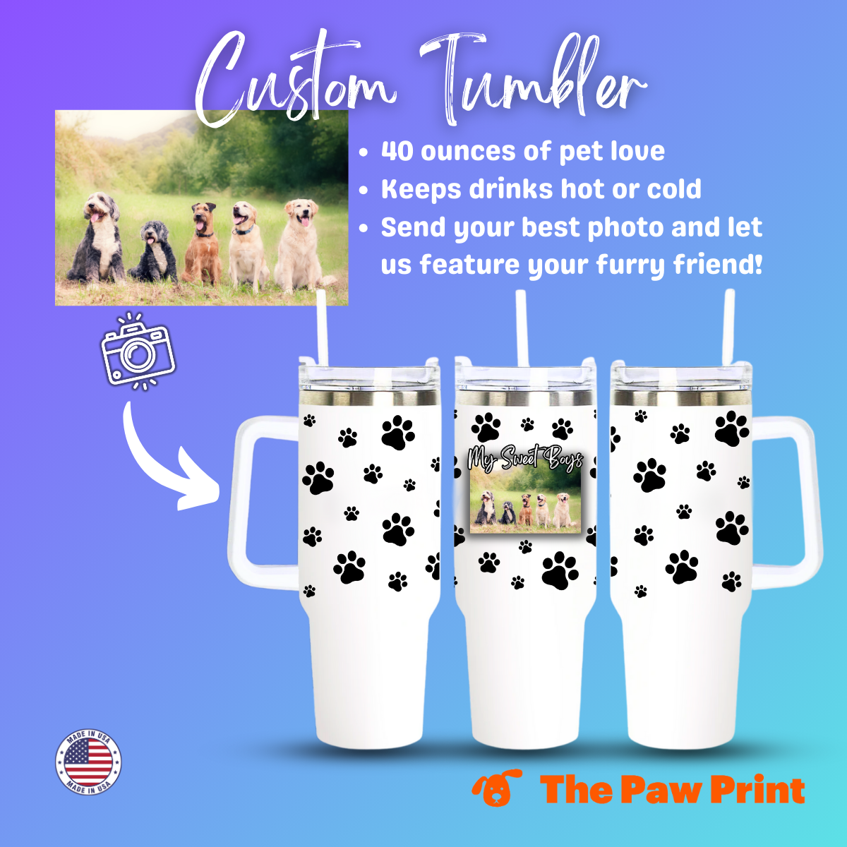 Custom Personalized Travel Mug with Handle and Straw (40oz)
