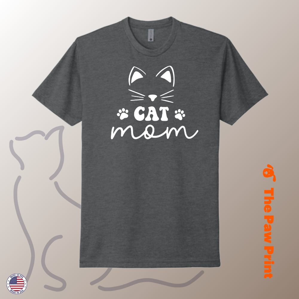 Cat Mom T Shirt with Cute Face and Paw Prints