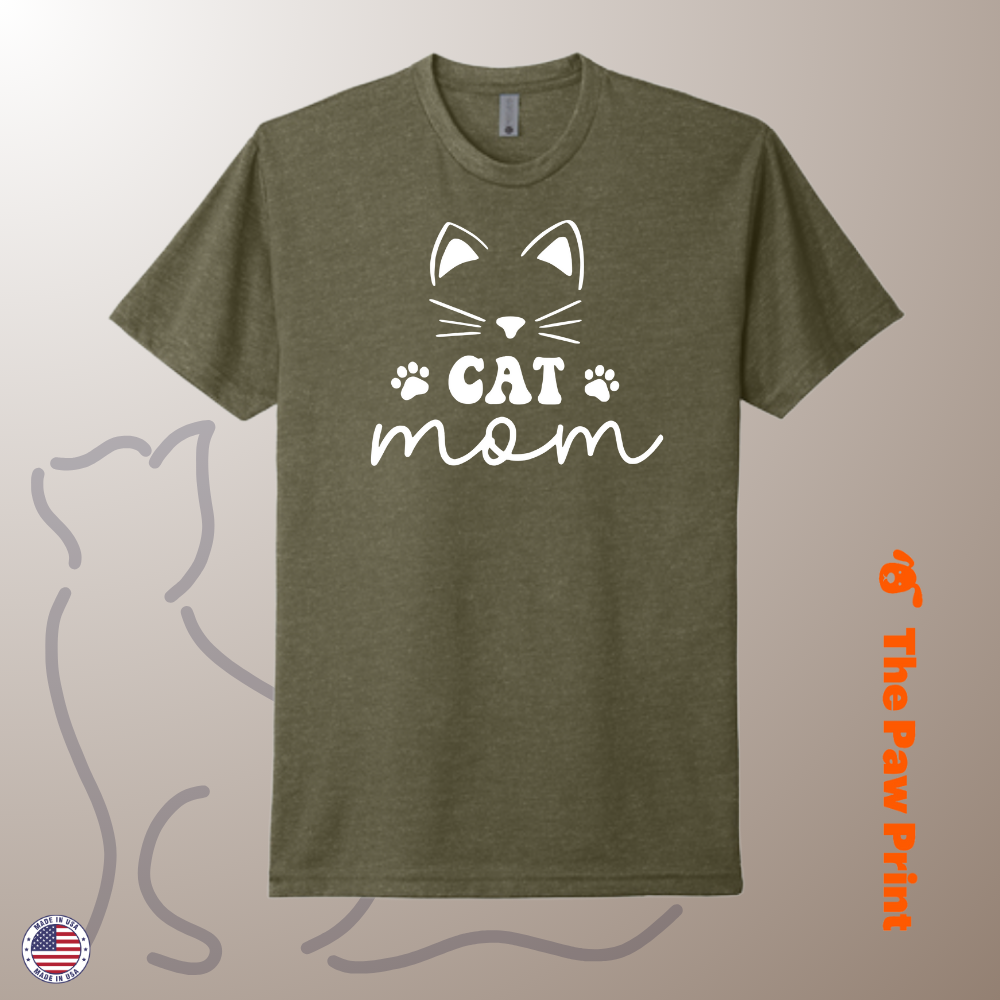 Cat Mom T Shirt with Cute Face and Paw Prints
