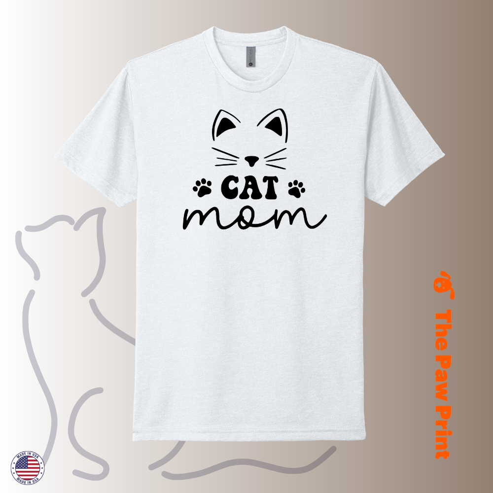 Cat Mom T Shirt with Cute Face and Paw Prints