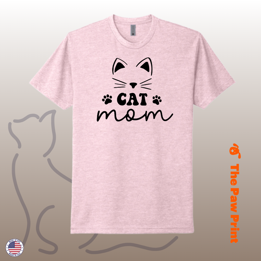 Cat Mom T Shirt with Cute Face and Paw Prints