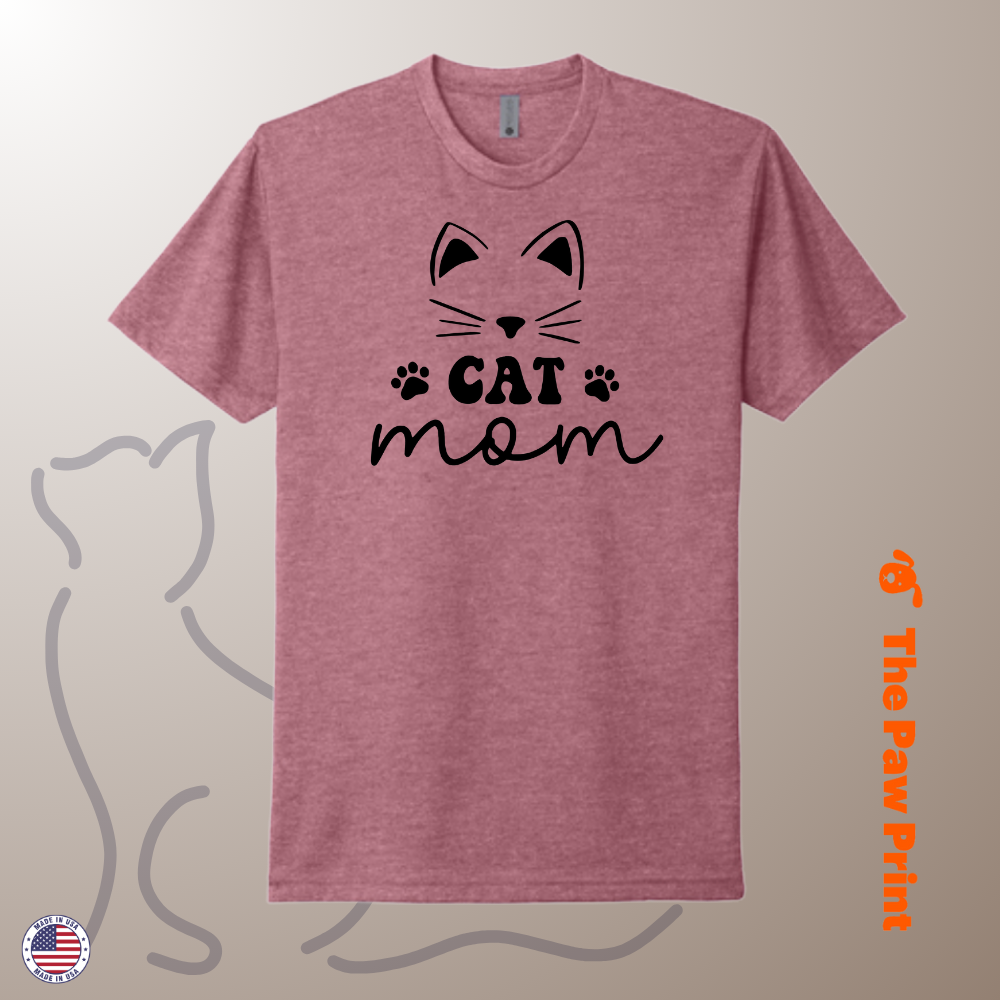 Cat Mom T Shirt with Cute Face and Paw Prints