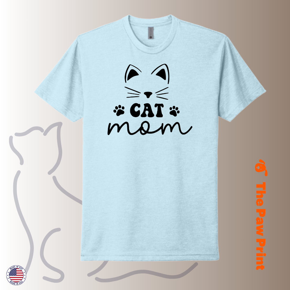 Cat Mom T Shirt with Cute Face and Paw Prints