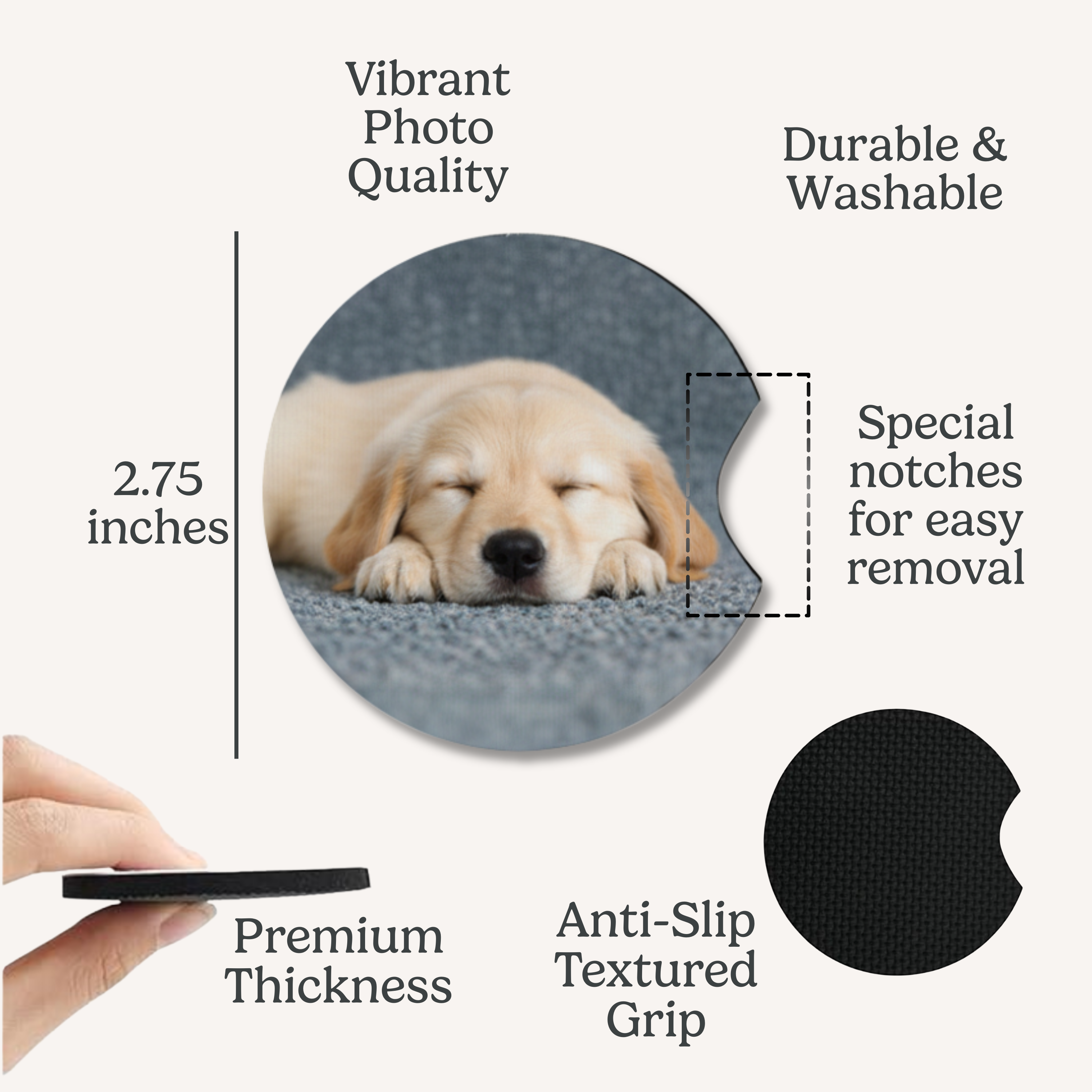 2 Pack Pet Photo Neoprene Car Coasters