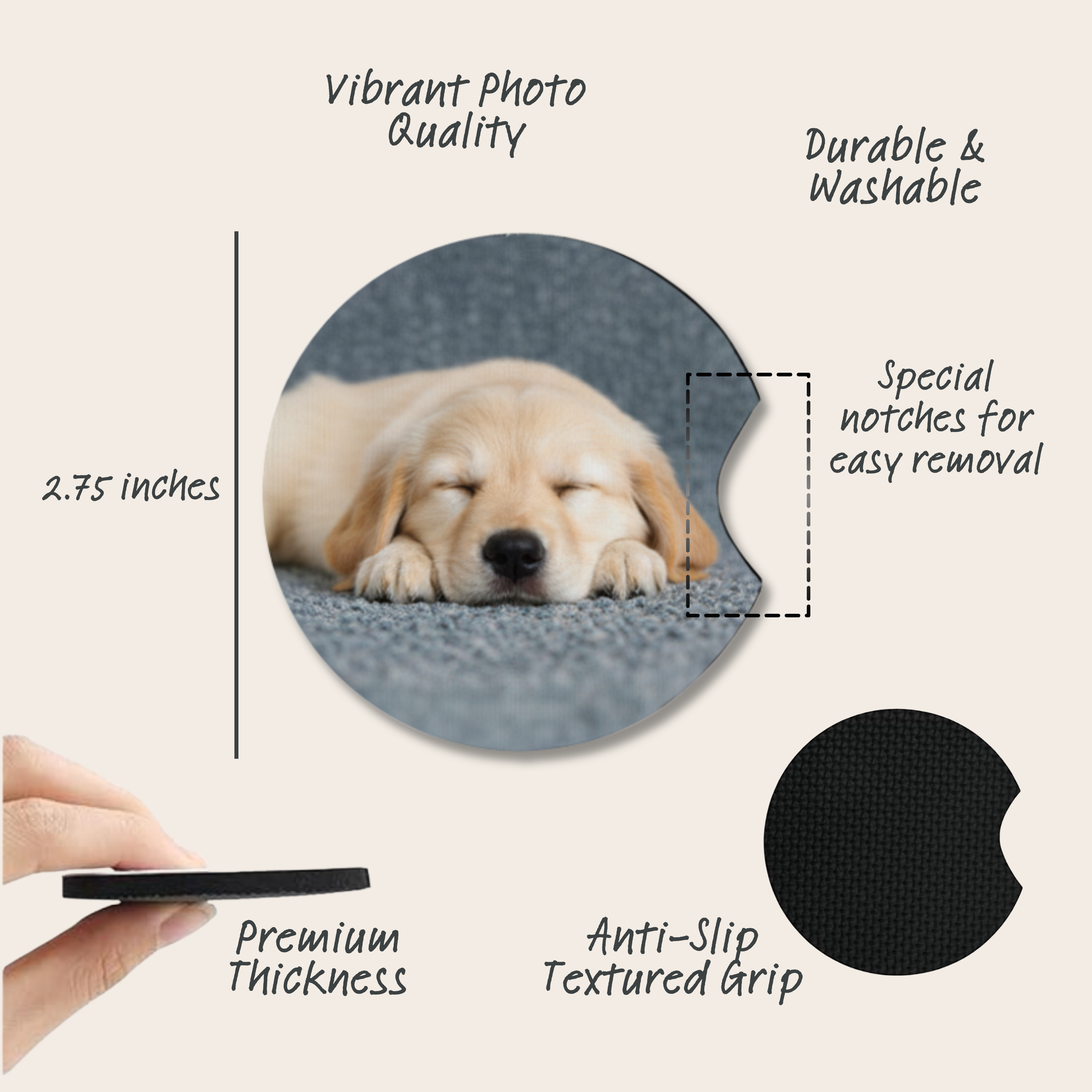 2 Pack Pet Photo Neoprene Car Coasters