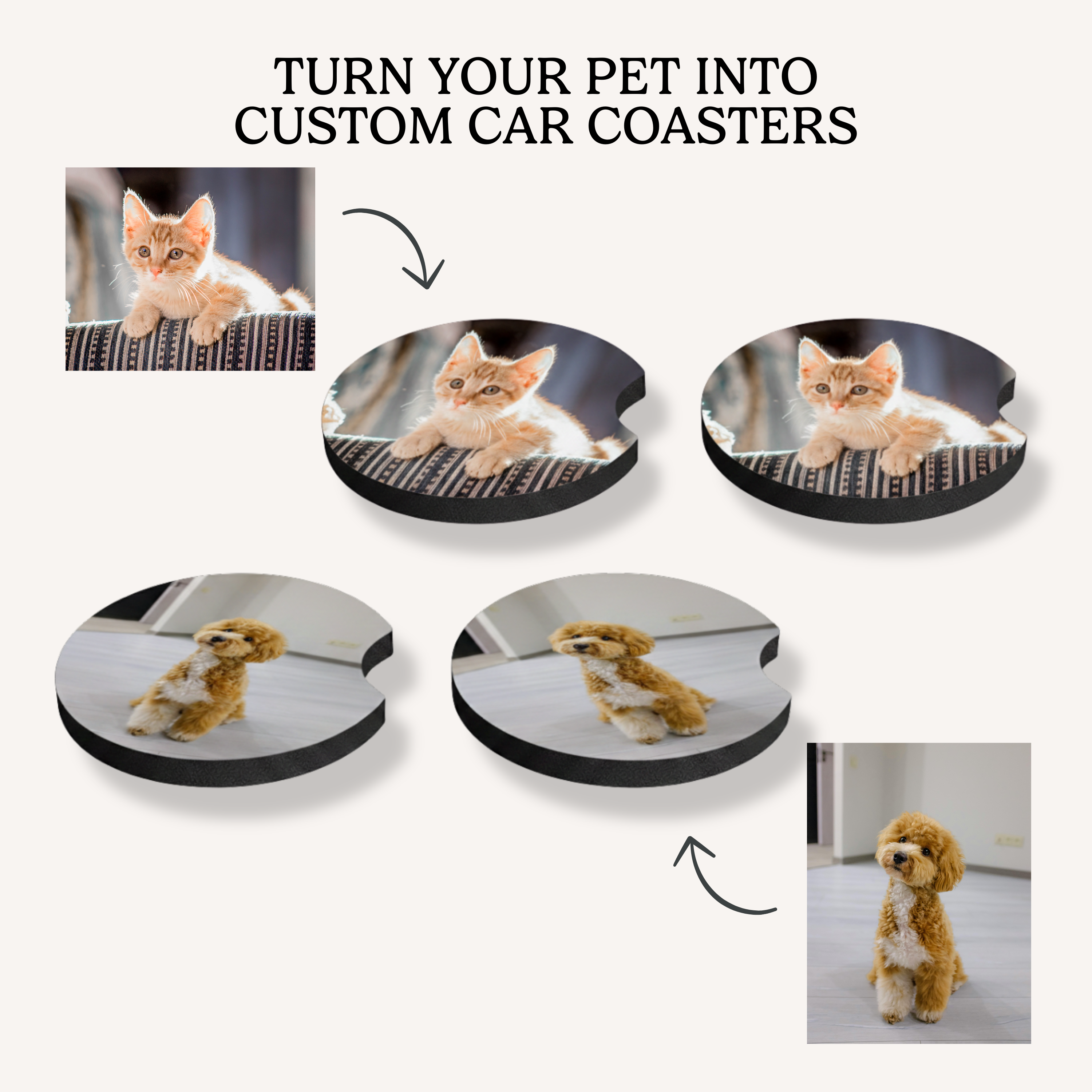 2 Pack Pet Photo Neoprene Car Coasters