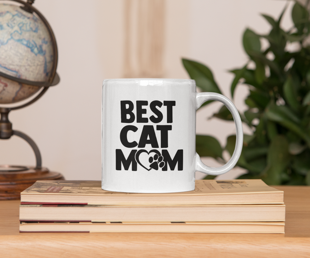 Best Cat Mom White Glossy Mug (11oz)