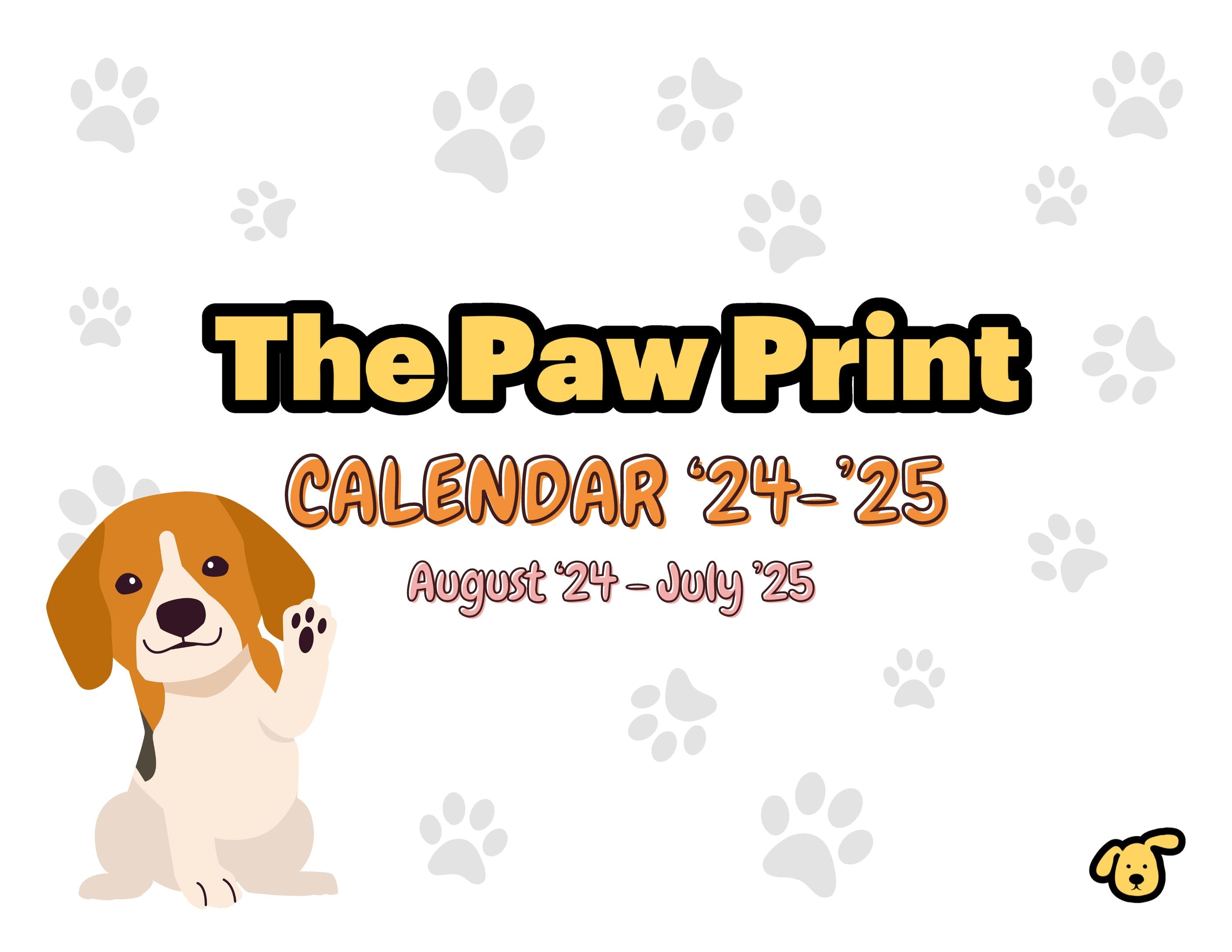 August 2024 - July 2025 Paw Print Calendar