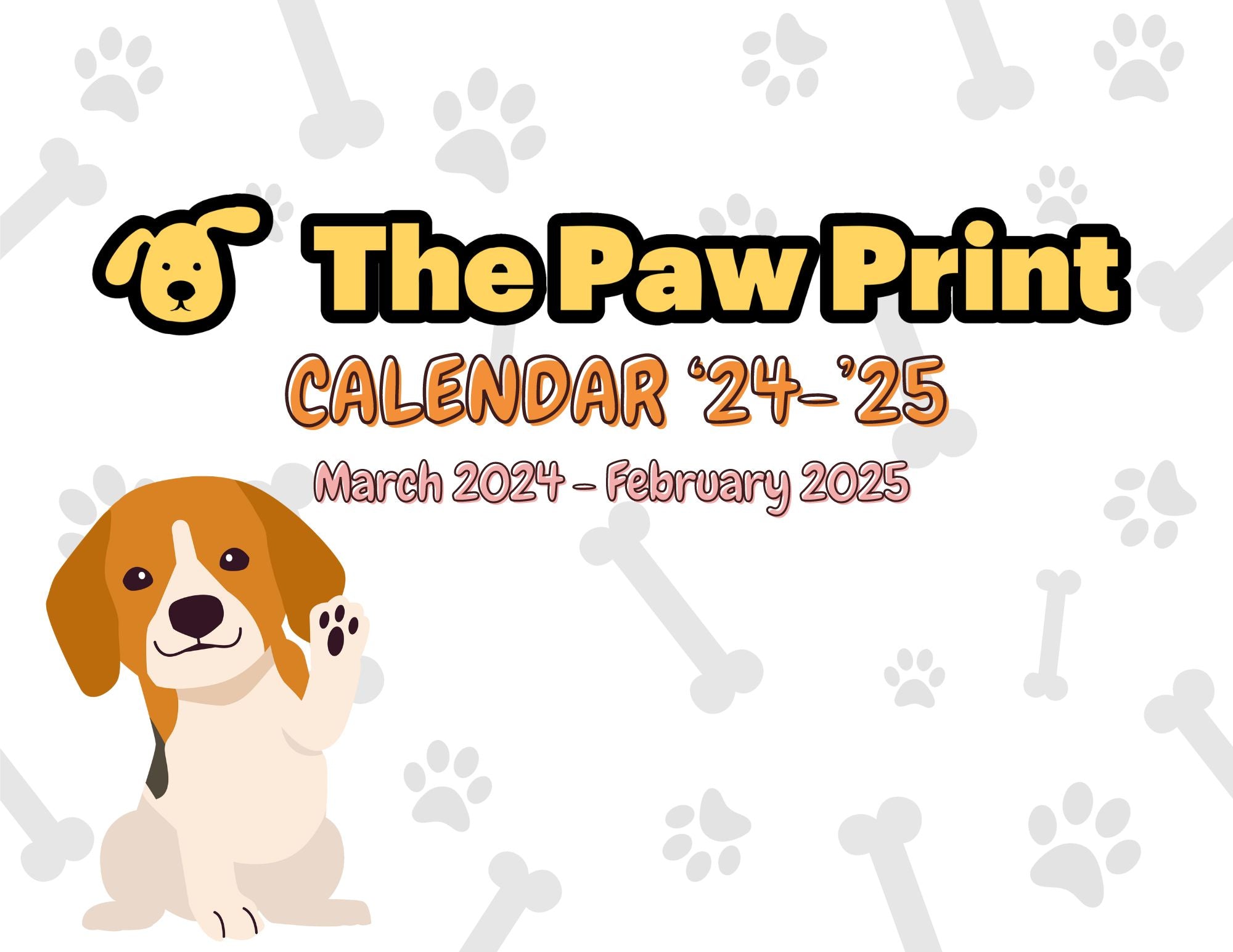 March 2024 - Feb 2025 Paw Print Calendar