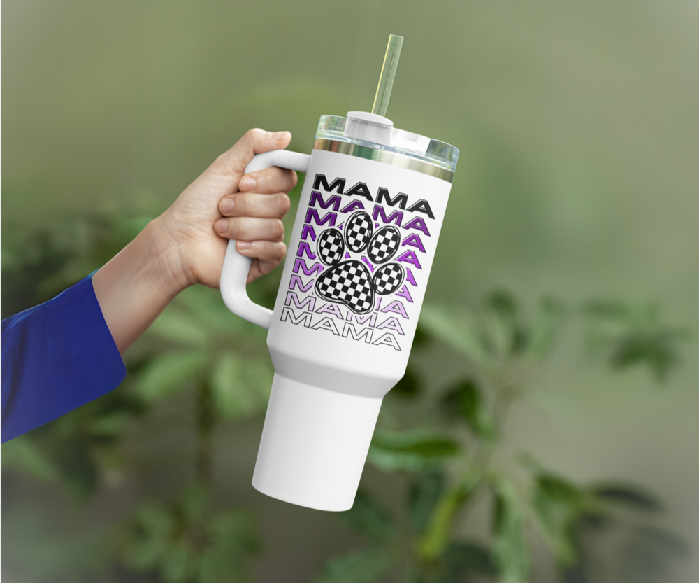Paw Mama Retro Checkerboard Paw Print Tumbler (40oz)