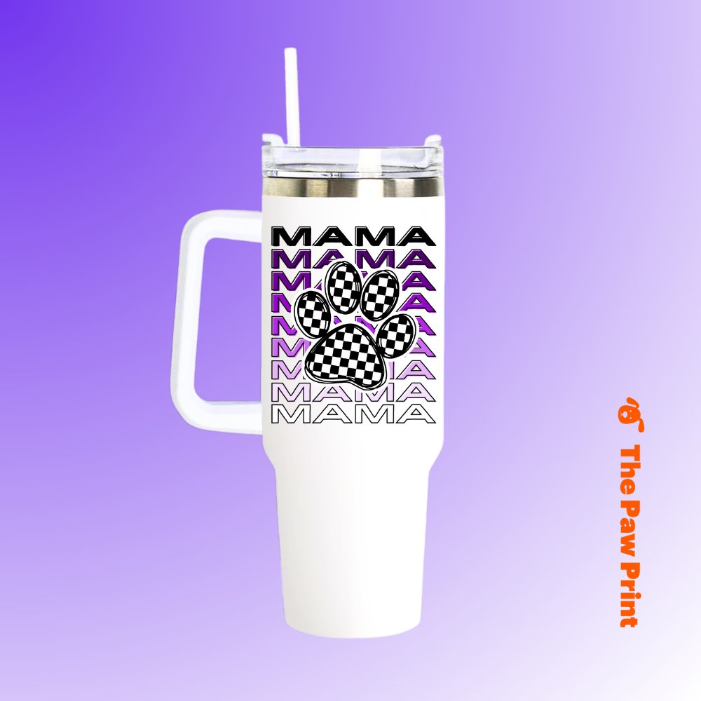 Paw Mama Retro Checkerboard Paw Print Tumbler (40oz)
