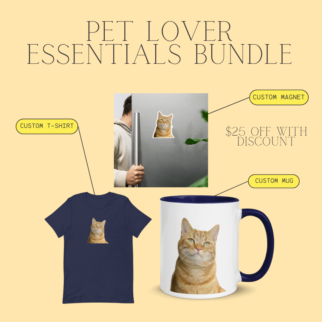 Custom Personalized Pet Lover Essentials Bundle - Custom T-Shirt, Custom Accented Mug, Custom Magnet