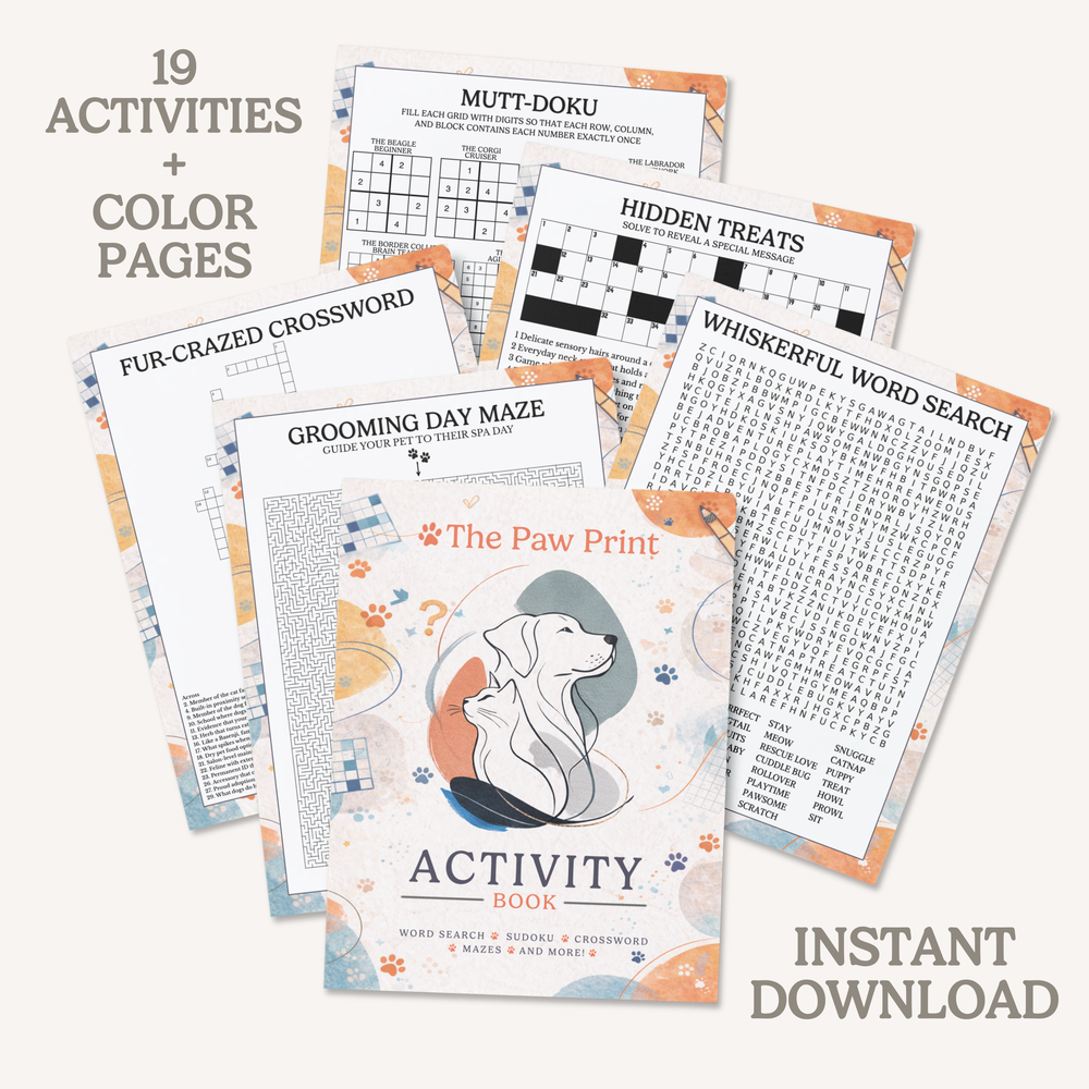 The Paw Print Printable Game Sheets + Free Bonus Coloring Pages Digital Download