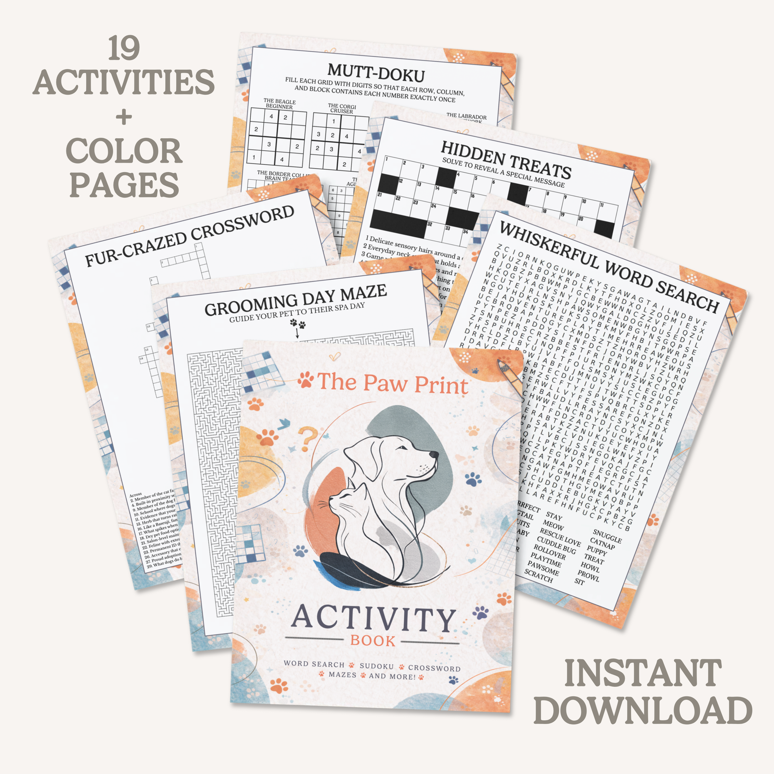 The Paw Print Printable Game Sheets + Free Bonus Coloring Pages Digital Download