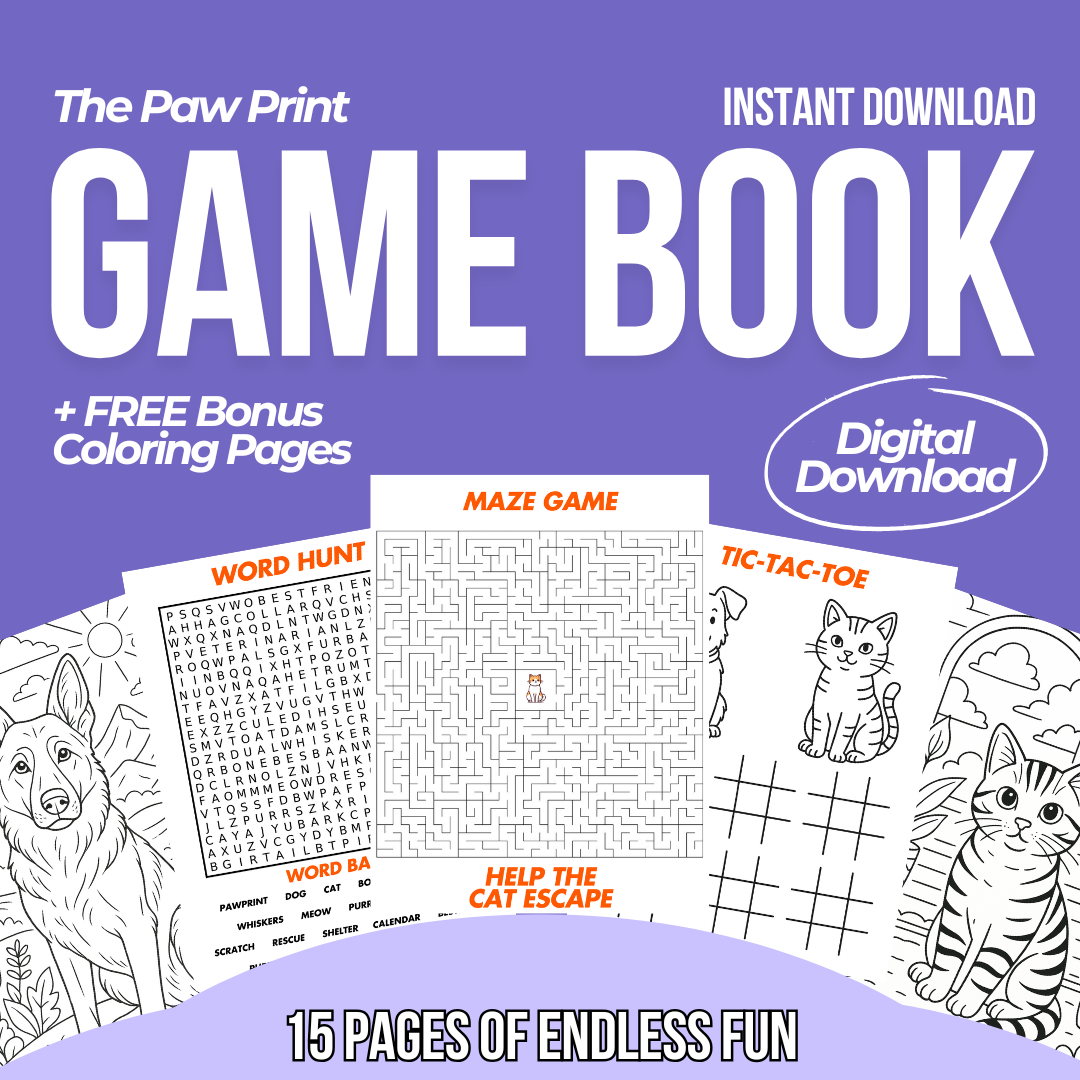 The Paw Print Printable Game Sheets + Free Bonus Coloring Pages Digital Download
