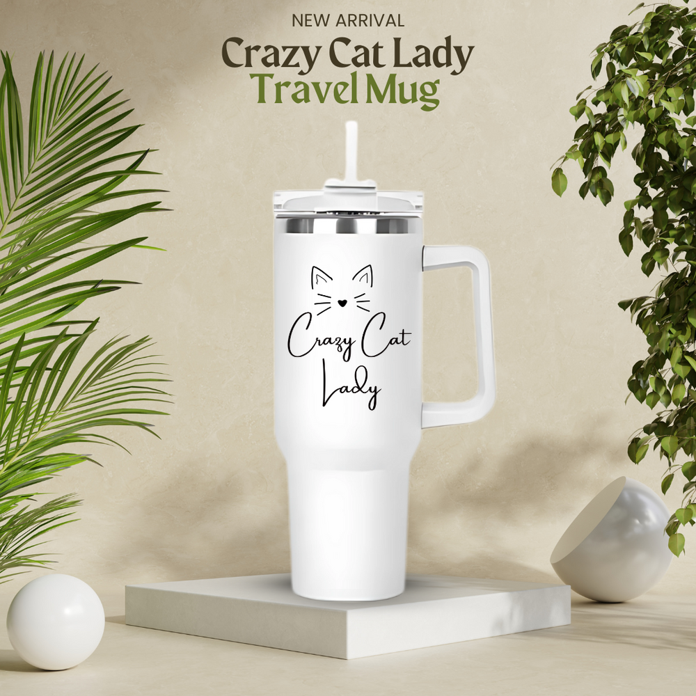 Crazy Cat Lady Travel Mug with Handle and Straw (40oz)