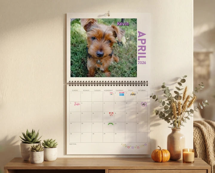 🐾 April 2026 - March 2027 Paw Print Dog Calendar 🗓️