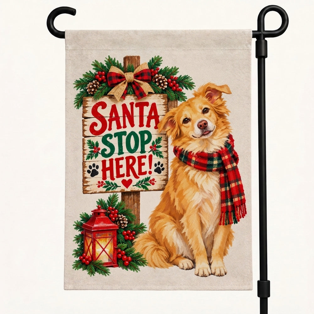 Santa Stop Yard Flag and Stand